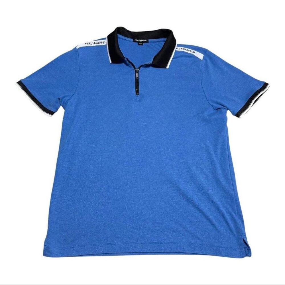 Karl Lagerfeld Paris Half‎ Zip Polo Shirt Mens Large Blue Designer Preppy